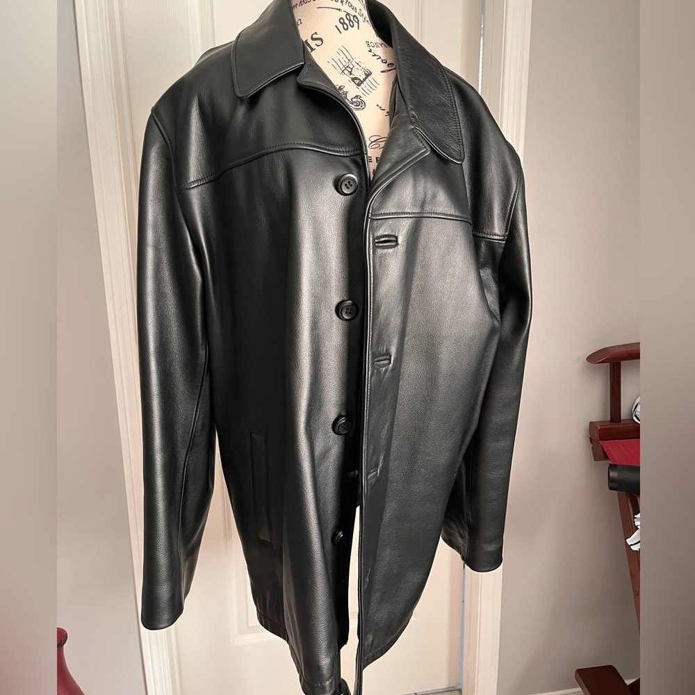 Mens leather car coat